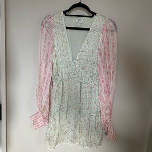 Hermant and Nadita shimmery, pink and sea foam floral dress (L but can fit S-L)